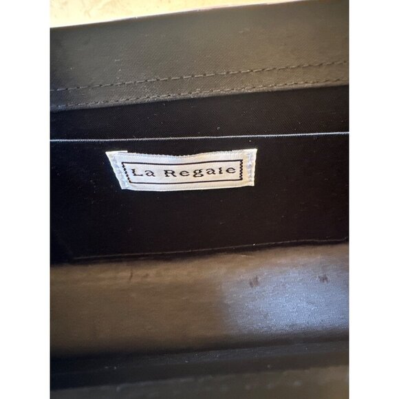 La Regale Womens Black Satin Evening Bag With Structured Handle & Snap Closure - Picture 3 of 4